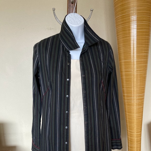 COP. COPINE PORTUGAL SHIRT DRESS COAT STRIPE BL GR - Picture 6 of 14